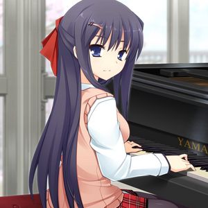 Preview wallpaper girl, brunette, playing, piano, smile