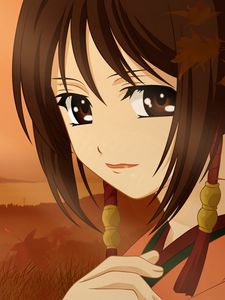 Preview wallpaper girl, brunette, sadness, eye, ear, sunset