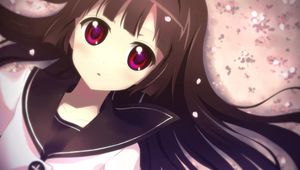 Preview wallpaper girl, brunette, tenderness, petals, eyes