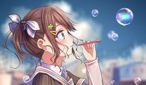 Preview wallpaper girl, bubbles, anime