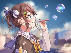 Preview wallpaper girl, bubbles, anime