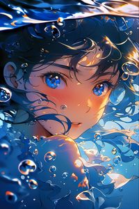 Preview wallpaper girl, bubbles, blue, anime