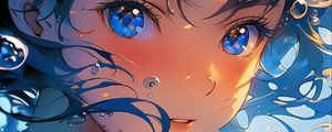 Preview wallpaper girl, bubbles, blue, anime