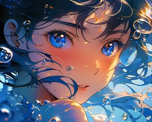 Preview wallpaper girl, bubbles, blue, anime