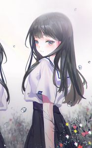 Preview wallpaper girl, bubbles, flowers, anime