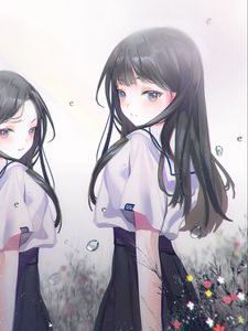 Preview wallpaper girl, bubbles, flowers, anime