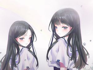 Preview wallpaper girl, bubbles, flowers, anime