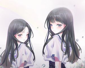 Preview wallpaper girl, bubbles, flowers, anime