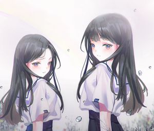 Preview wallpaper girl, bubbles, flowers, anime