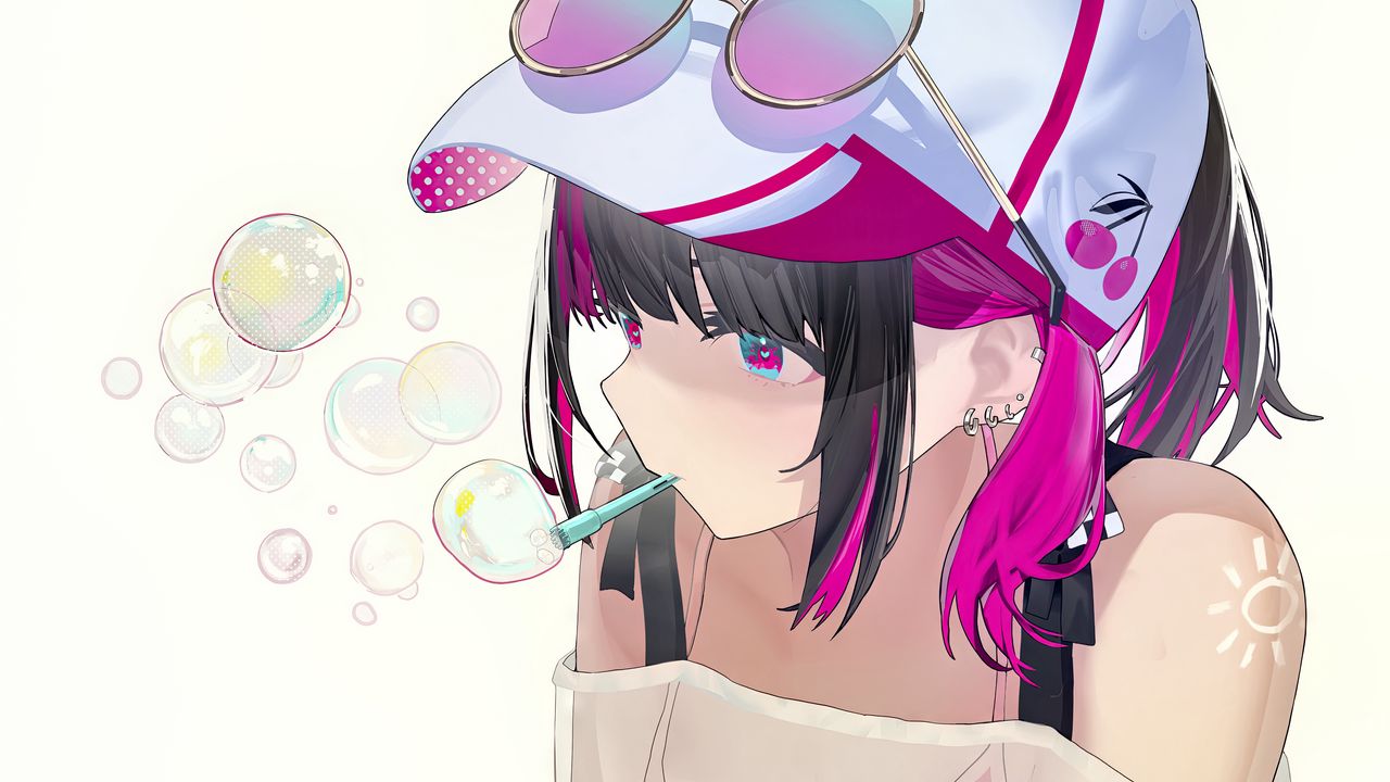 Wallpaper girl, bubbles, pose, art, anime