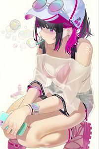 Preview wallpaper girl, bubbles, pose, art, anime
