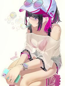 Preview wallpaper girl, bubbles, pose, art, anime