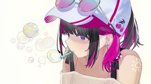 Preview wallpaper girl, bubbles, pose, art, anime