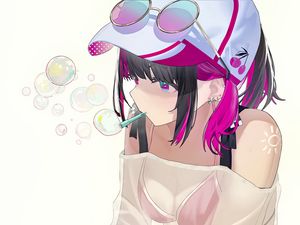 Preview wallpaper girl, bubbles, pose, art, anime