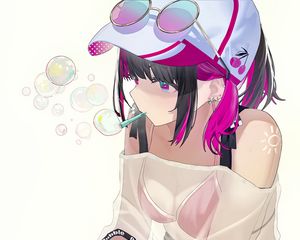 Preview wallpaper girl, bubbles, pose, art, anime