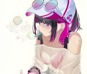 Preview wallpaper girl, bubbles, pose, art, anime