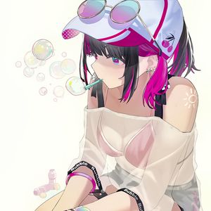 Preview wallpaper girl, bubbles, pose, art, anime