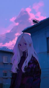 Preview wallpaper girl, buildings, anime, blue