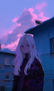Preview wallpaper girl, buildings, anime, blue
