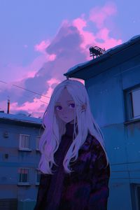 Preview wallpaper girl, buildings, anime, blue