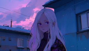 Preview wallpaper girl, buildings, anime, blue