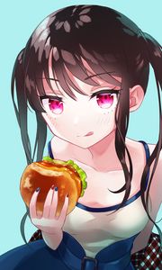 Preview wallpaper girl, burger, glance, anime