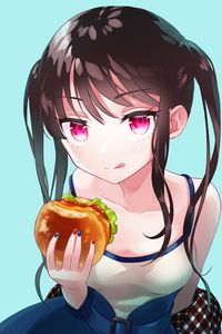 Preview wallpaper girl, burger, glance, anime