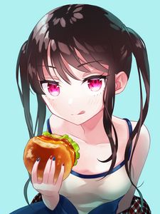 Preview wallpaper girl, burger, glance, anime