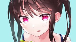 Preview wallpaper girl, burger, glance, anime