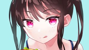 Preview wallpaper girl, burger, glance, anime