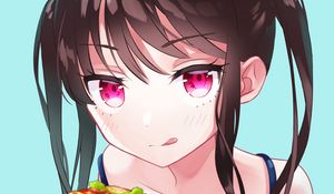 Preview wallpaper girl, burger, glance, anime