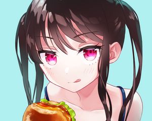 Preview wallpaper girl, burger, glance, anime