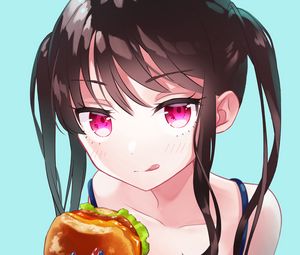 Preview wallpaper girl, burger, glance, anime