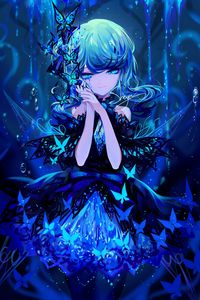 Preview wallpaper girl, butterflies, anime, art, blue