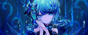 Preview wallpaper girl, butterflies, anime, art, blue