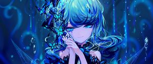 Preview wallpaper girl, butterflies, anime, art, blue