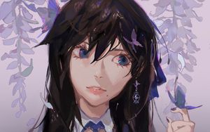 Preview wallpaper girl, butterflies, anime, art