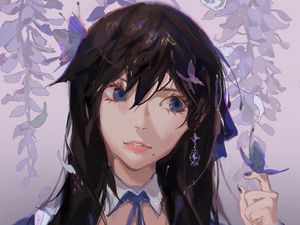 Preview wallpaper girl, butterflies, anime, art