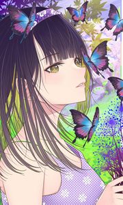 Preview wallpaper girl, butterflies, art, anime, purple