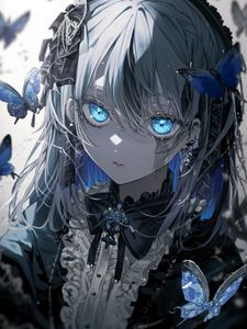 Preview wallpaper girl, butterflies, blue eyes, anime, art