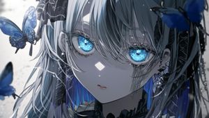 Preview wallpaper girl, butterflies, blue eyes, anime, art