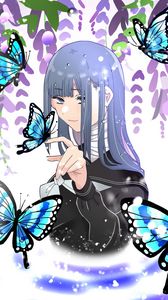 Preview wallpaper girl, butterflies, gesture, anime, art
