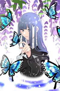 Preview wallpaper girl, butterflies, gesture, anime, art