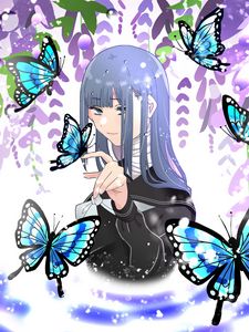 Preview wallpaper girl, butterflies, gesture, anime, art