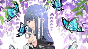 Preview wallpaper girl, butterflies, gesture, anime, art