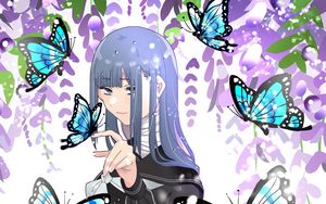 Preview wallpaper girl, butterflies, gesture, anime, art