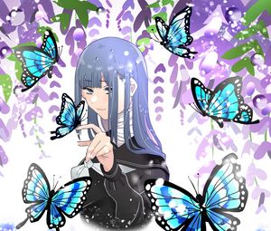 Preview wallpaper girl, butterflies, gesture, anime, art