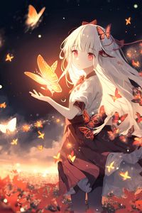 Preview wallpaper girl, butterflies, glow, anime