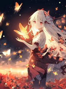 Preview wallpaper girl, butterflies, glow, anime