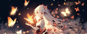 Preview wallpaper girl, butterflies, glow, anime